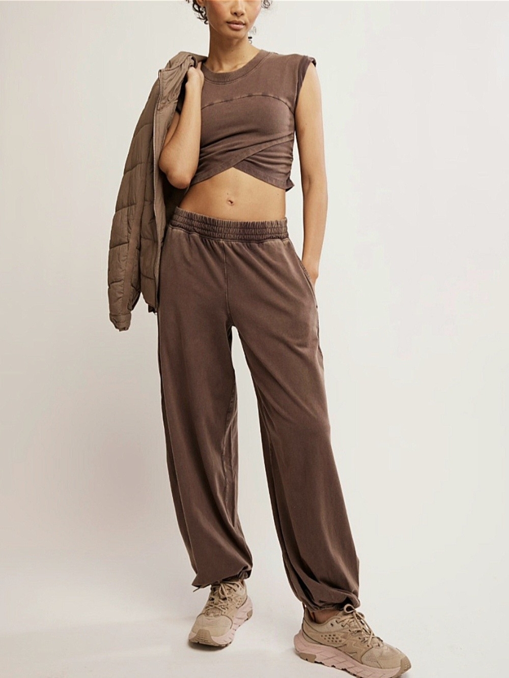 Armani Exchange Brown Relaxed Wide-Leg Track Pants